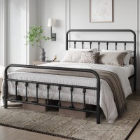 Yaheetech Classic Metal Platform Bed Frame Mattress Foundation With Victorian Style Iron-Art Headboard/Footboard/Under Bed Storage/No Box Spring Needed/Queen Size Black