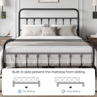 Yaheetech Classic Metal Platform Bed Frame Mattress Foundation With Victorian Style Iron-Art Headboard/Footboard/Under Bed Storage/No Box Spring Needed/Queen Size Black