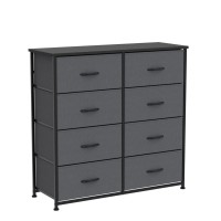 Cubicubi Dresser For Bedroom, 8 Drawer Storage Organizer Tall Wide Dresser For Bedroom Hallway, Sturdy Steel Frame Wood Top, Black Grey