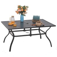 Sophia William Outdoor Patio Table For 6 People Rectangular Metal Patio Outdoor Dining Table Black Steel Slatted Weatherres