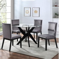 Amalie 5pc Dining Set - Black with Grey Velvet Chairs