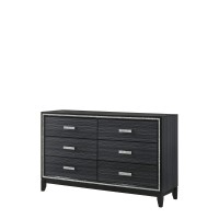 Acme Haiden 6 Drawers Wooden Dresser With Silver Accent Trim In Weathered Black