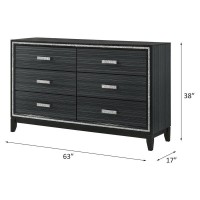 Acme Haiden 6 Drawers Wooden Dresser With Silver Accent Trim In Weathered Black