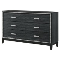 Acme Haiden 6 Drawers Wooden Dresser With Silver Accent Trim In Weathered Black
