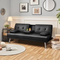 Yaheetech Modern Sofa Bed Faux Leather Sofa Convertible Folding Futon Couch With Armrest Home Recliner Home Furniture For Living Room Black