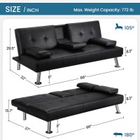 Yaheetech Modern Sofa Bed Faux Leather Sofa Convertible Folding Futon Couch With Armrest Home Recliner Home Furniture For Living Room Black