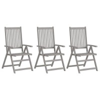 Vidaxl Outdoor Recliner Chairs 3 Pcs, Patio Reclining Chair With Armrest, Recliner Patio Lounge Chair For Garden Outdoor, Modern, Gray Solid Wood Acacia