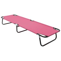 vidaXL Folding Sun Lounger Steel Pink 310349