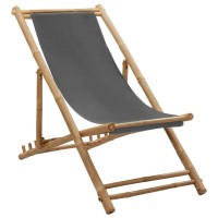 Vidaxl Adjustable Foldable Patio Chair - Durable Weather Resistant Bamboo And Canvas Deck Chair In Dark Gray - Ideal For Garden, Beach, Camping