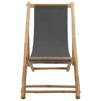 Vidaxl Adjustable Foldable Patio Chair - Durable Weather Resistant Bamboo And Canvas Deck Chair In Dark Gray - Ideal For Garden, Beach, Camping
