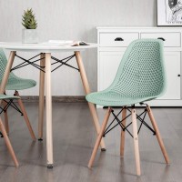 Giantex Set Of 4 Modern Dining Chairs, Outdoor Indoor Shell Pp Lounge Side Chairs With Mesh Design, Beech Wood Legs, Tulip Leisure Chairs, Dsw Dining Chairs For Kitchen, Dining Room, Green