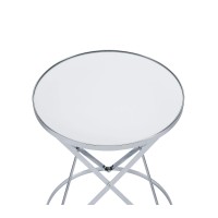Acme Flux Round Side Table with Metal Base in Mirrored and Chrome