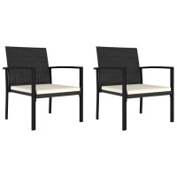 Vidaxl Modern Patio Dining Chairs - Set Of 2, Outdoor Use Poly Rattan Design In Black With Cream Cushions, Weather-Resistant And Lightweight