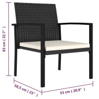 Vidaxl Modern Patio Dining Chairs - Set Of 2, Outdoor Use Poly Rattan Design In Black With Cream Cushions, Weather-Resistant And Lightweight