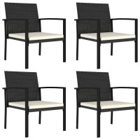 Vidaxl Modern Dining Chairs 4 Pcs, Patio Rattan Dining Chair With Cushion, Outdoor Wicker Dining Chair For Garden, Modern Style, Poly Rattan Black