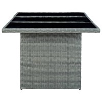 Vidaxl Modern Patio Table In Light Gray Poly Rattan With Tempered Glass Top - Stylish Outdoor Dining Furniture With Lightweight, Easy-Clean Design