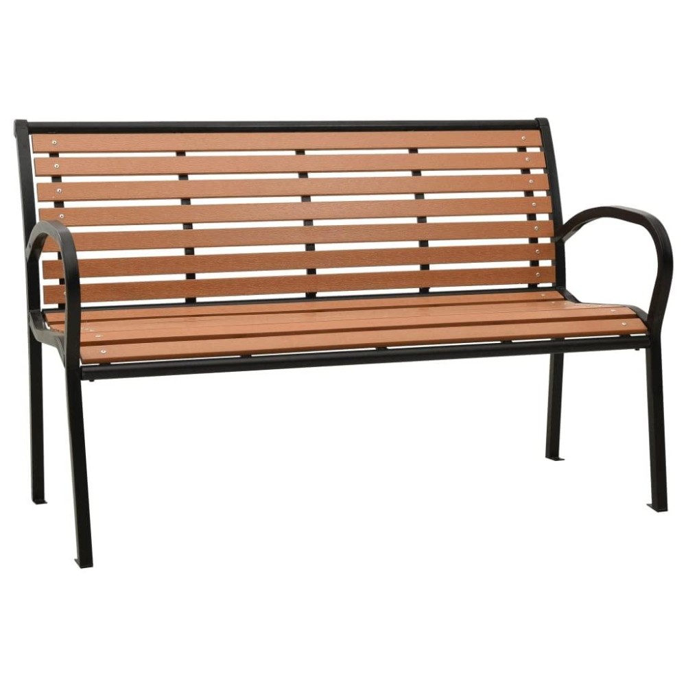 Vidaxl Outdoor Patio Bench, Garden Park Bench With Armrests, Front Porch Chair For Backyard Deck Lawn Yard Poolside, Steel And Wpc Black And Brown