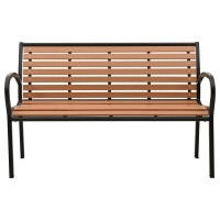 Vidaxl Outdoor Patio Bench, Garden Park Bench With Armrests, Front Porch Chair For Backyard Deck Lawn Yard Poolside, Steel And Wpc Black And Brown