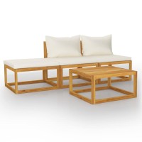 vidaXL 4 Piece Garden Lounge Set with Cushion Cream Solid Acacia Wood 3057658
