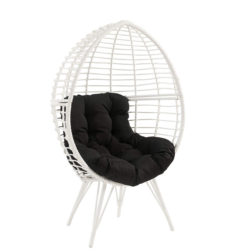 Acme Galzed Wicker Teardrop Patio Lounge Chair In Black And White