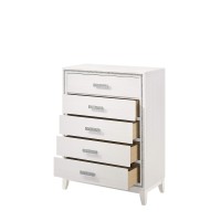 Acme Haiden 5-Drawer Bedroom Wooden Chest With Shimmering Trim In White