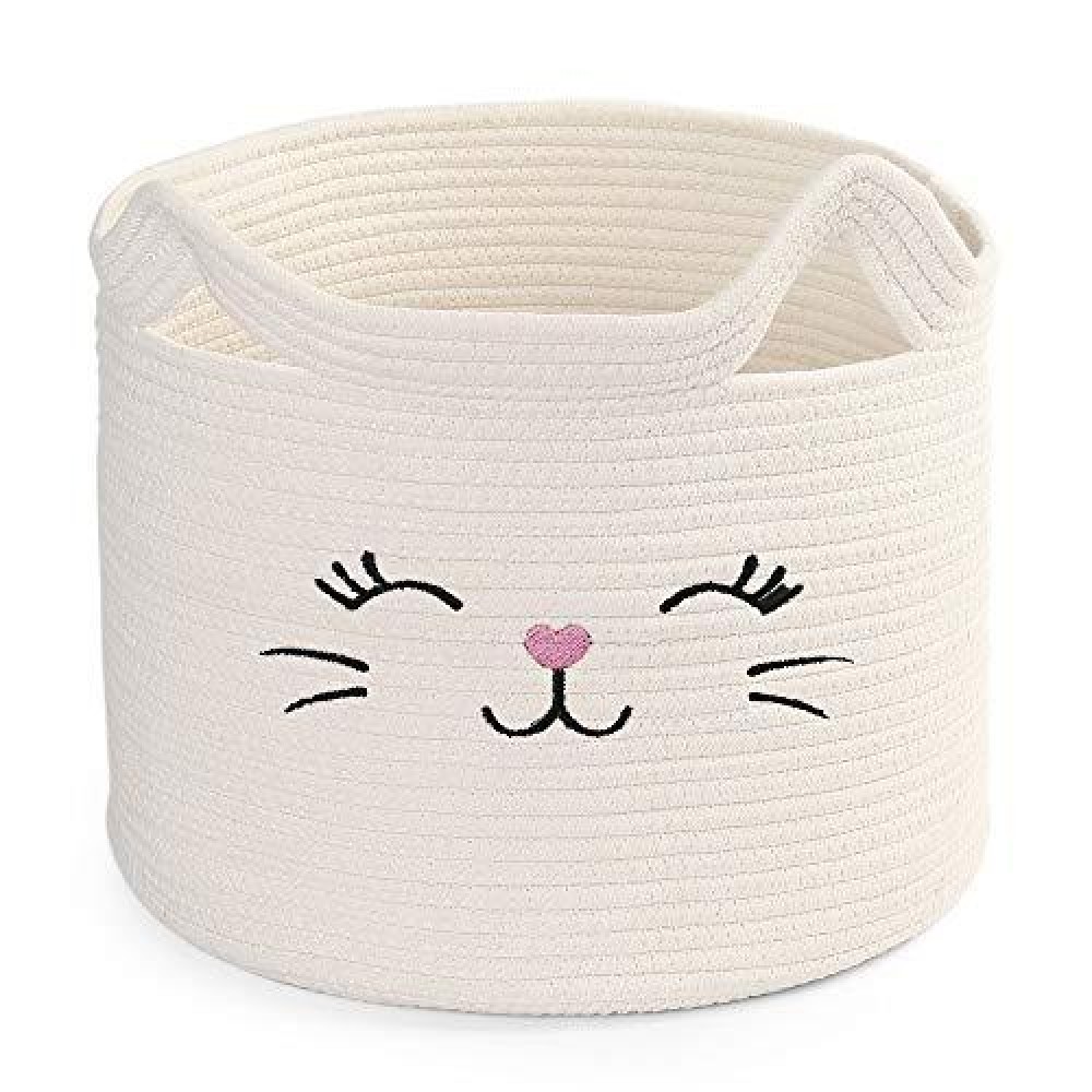 Lotfancy Cat Toy Organizer, Cotton Rope Basket With Handle, Cat Toys Storage Bin For Kids Pets, Cute Woven Containers Holder For Playing Room, Bed Room, 157X13(H)