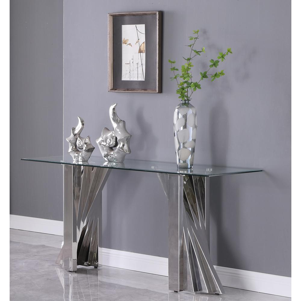 Glass Console Table with Stainless Steel Double Base