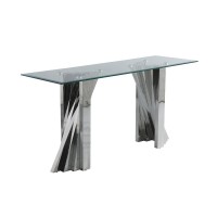 Glass Console Table with Stainless Steel Double Base