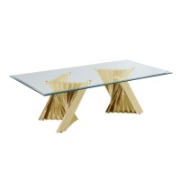 Glass Coffee Table Sets Coffee Table 2 End Tables and Console Table with Stainless Steel Gold Base