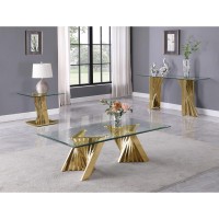 Glass Coffee Table Sets Coffee Table End Table Console Table with Stainless Steel Gold Base