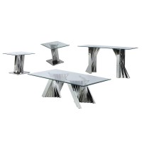 Glass Coffee Table Sets Coffee Table 2 End Tables and Console Table with Stainless Steel Base