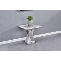 White Faux Marble End Table wStainless Steel XBase