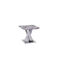 White Faux Marble End Table wStainless Steel XBase