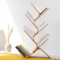 Navaris Tree Bookshelf - Curved Tree Bookcase Made of Bent Bamboo - Modern Floor Standing Book Shelf with 6 Shelves - 6-Tier Rack for Books, CDs, DVDs