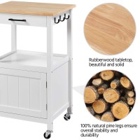 Yaheetech Rolling Kitchen Island With Single Door Cabinet, Kitchen Cart With Drawer On Swivel Wheels, Small Coffee Cart Microwave Stand With 3 Side Hooks For Dining Room, White