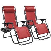 Homall Zero Gravity Chair Patio Folding Lawn Lounge Chairs Outdoor Lounge Gravity Chair Camp Reclining Lounge Chair With Cup Holder Pillows For Poolside Backyard And Beach Set Of 2 (Red)