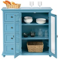 Giantex Buffet Sideboard, Wood Storage Cabinet, Console Table With 4 Drawers, 2-Door Credenza, Living Room Dining Room Furniture, Buffet Server, Kitchen Pantry Cupboard (Blue)