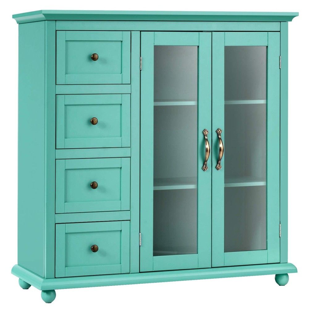 Giantex Buffet Sideboard, Wood Storage Cabinet, Console Table With 4 Drawers, 2-Door Credenza, Living Room Dining Room Furniture, Buffet Server, Kitchen Pantry Cupboard (Sea Green)