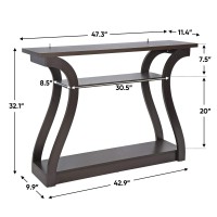 Super Deal 3 Tier Narrow Console Table Accent Sofa Table Wood Entryway Table Decorative Hallway Table With Shelves, Curved Frame For Living Room Front Door Entrance, 47 In Espresso