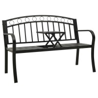 Vidaxl Patio Bench With Built-In Table, Industrial Style, Weather-Resistant Powder-Coated Steel Garden Furniture - Black, 49.2 Inches