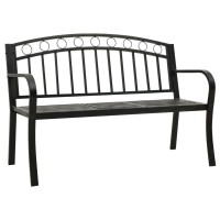 Vidaxl Patio Bench With Built-In Table, Industrial Style, Weather-Resistant Powder-Coated Steel Garden Furniture - Black, 49.2 Inches
