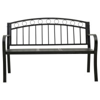 Vidaxl Patio Bench With Built-In Table, Industrial Style, Weather-Resistant Powder-Coated Steel Garden Furniture - Black, 49.2 Inches