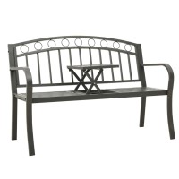 Vidaxl Patio Bench With Center Table - 49.2-Inch Steel Garden Bench - Weather-Resistant Outdoor Seating - Industrial Gray Bench With Curved Armrests