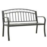 Vidaxl Patio Bench With Center Table - 49.2-Inch Steel Garden Bench - Weather-Resistant Outdoor Seating - Industrial Gray Bench With Curved Armrests