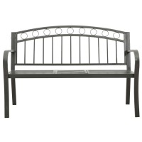 Vidaxl Patio Bench With Center Table - 49.2-Inch Steel Garden Bench - Weather-Resistant Outdoor Seating - Industrial Gray Bench With Curved Armrests