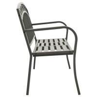 Vidaxl Patio Bench With Center Table - 49.2-Inch Steel Garden Bench - Weather-Resistant Outdoor Seating - Industrial Gray Bench With Curved Armrests
