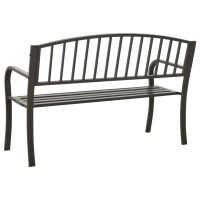 Vidaxl Industrial-Style Outdoor Bench, Powder-Coated Steel Patio Bench With Curved Armrests, Durable And Weather-Resistant, 49.2