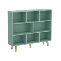 Iotxy Wooden Open Shelf Bookcase 3Tier Floor Standing Display Cabinet Rack With Legs 8 Cubes Bookshelf Tiffanygreen