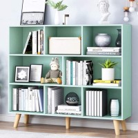 Iotxy Wooden Open Shelf Bookcase 3Tier Floor Standing Display Cabinet Rack With Legs 8 Cubes Bookshelf Tiffanygreen