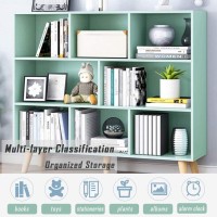 Iotxy Wooden Open Shelf Bookcase 3Tier Floor Standing Display Cabinet Rack With Legs 8 Cubes Bookshelf Tiffanygreen